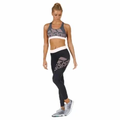 adidas Alphaskin Logo Bra Pink/Grey Rosa och Grå Clearance