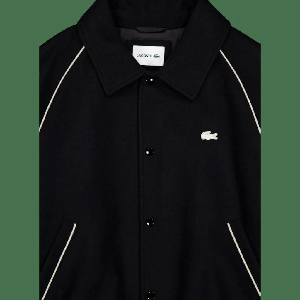 Lacoste Badge Accent Wool Varsity Jack Black New
