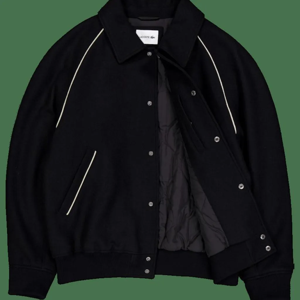 Lacoste Badge Accent Wool Varsity Jack Black New