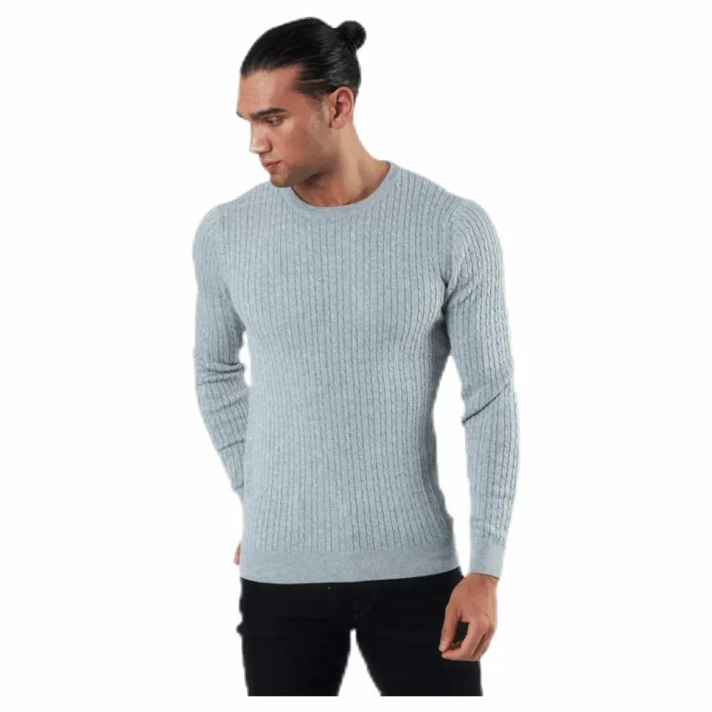 Jack & Jones Blacamp Cable Knit Crew Neck Grey Grå Discount