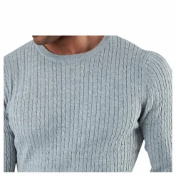 Jack & Jones Blacamp Cable Knit Crew Neck Grey Grå Discount