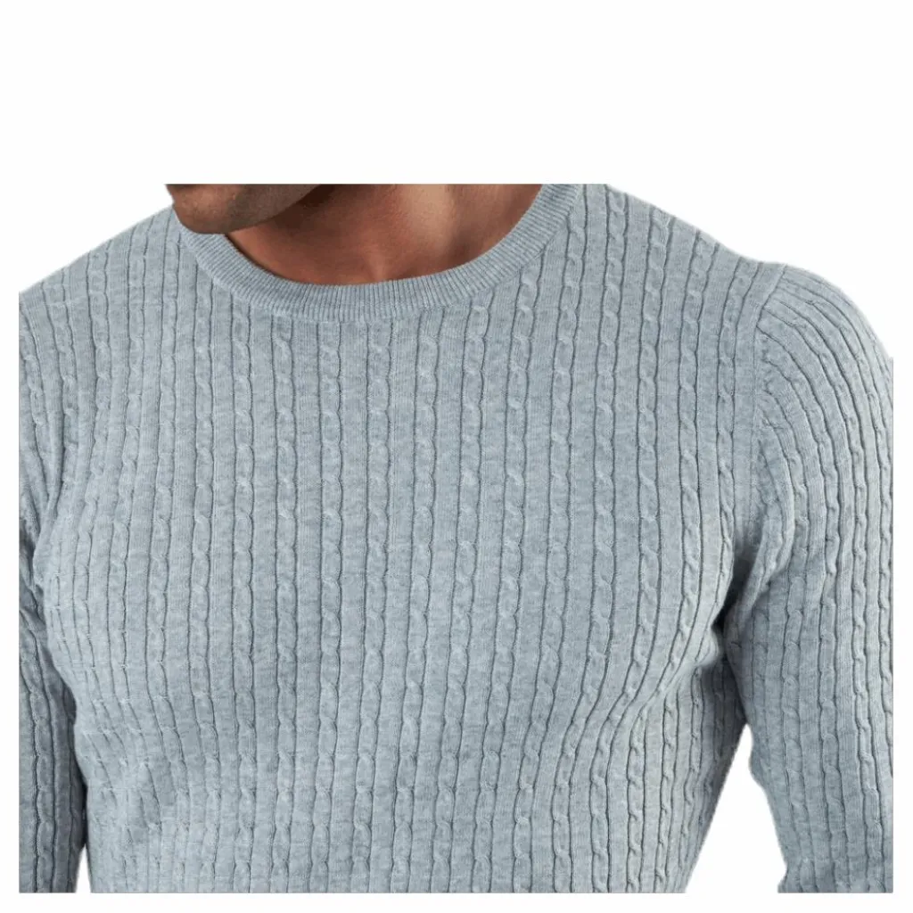 Jack & Jones Blacamp Cable Knit Crew Neck Grey Grå Discount