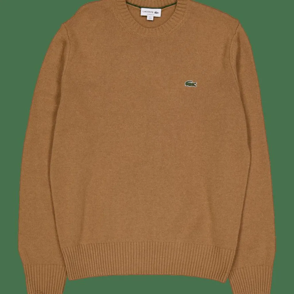 Lacoste Carded Wool Crew Neck Sweater White Tuy Brown Best