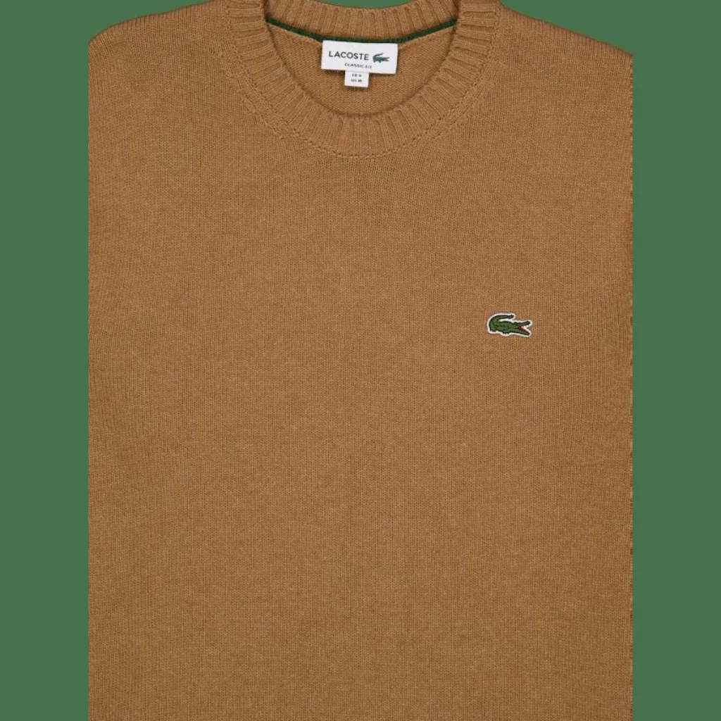 Lacoste Carded Wool Crew Neck Sweater White Tuy Brown Best
