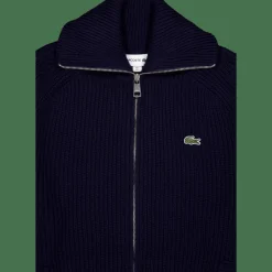 Lacoste Carded Wool High Neck Zipped S Navy Blue New