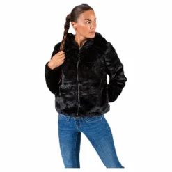 Chris Fur Hooded Jacket Otw Black*Only Online