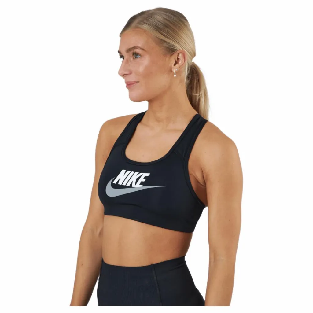 Nike Dri-FIT Swoosh Women's Medium-Support Graphic Sports Bra BLACK/WHITE/PARTICLE GREY Svart Outlet