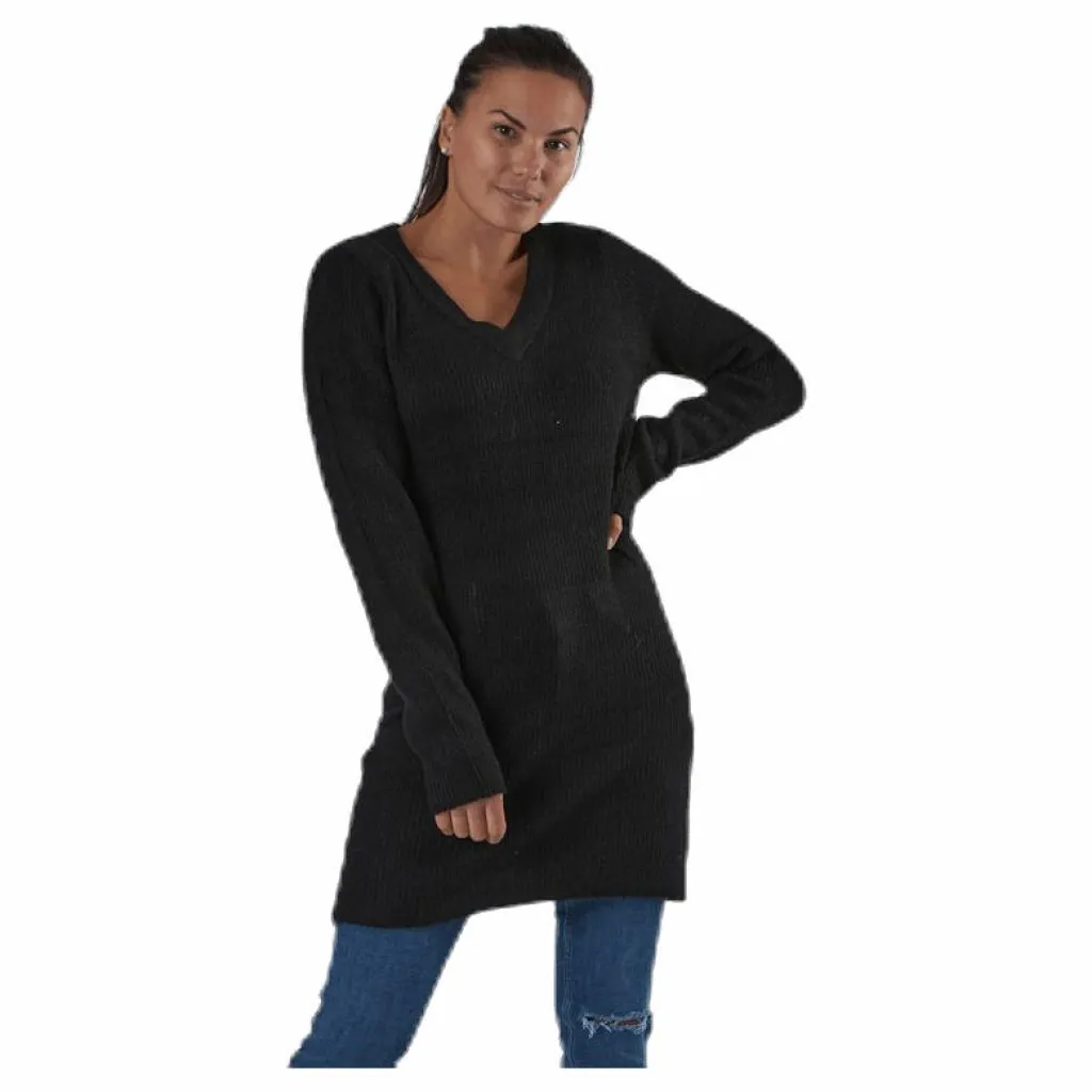 Ellen Ls V-Neck Knit Dress Black*Pieces Best