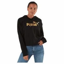 Puma ESS+ Metallic Cropped Hoody TR Black/Gold Svart Online