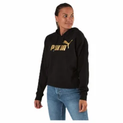 Puma ESS+ Metallic Cropped Hoody TR Black/Gold Svart Online