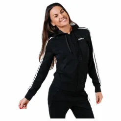 adidas Essentials 3S Full Zip Hoodie Black / White Svart Discount