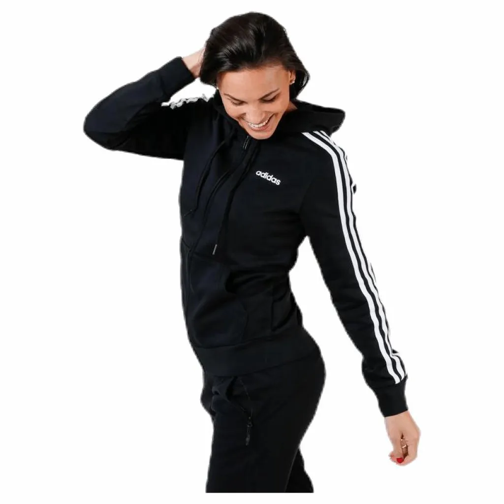 adidas Essentials 3S Full Zip Hoodie Black / White Svart Discount