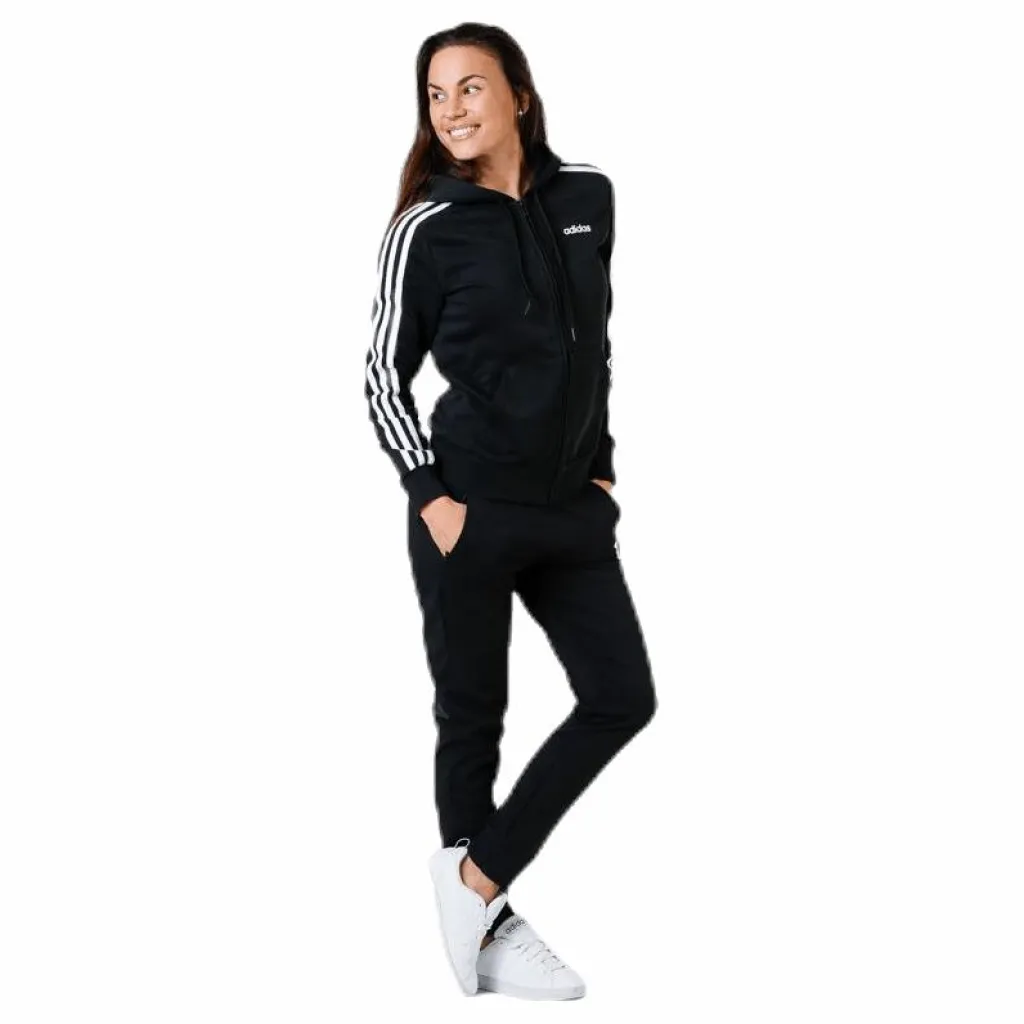 adidas Essentials 3S Full Zip Hoodie Black / White Svart Discount