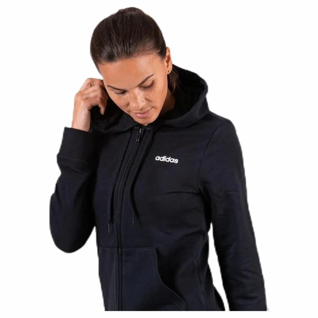 adidas Essentials Solid Full Zip Hoodie Black / White Svart New
