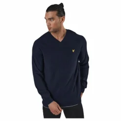 Lyle & Scott Grid Texture V Neck Jumper Blue Blå Outlet