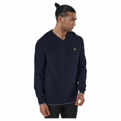 Lyle & Scott Grid Texture V Neck Jumper Blue Blå Outlet