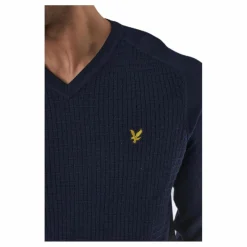 Lyle & Scott Grid Texture V Neck Jumper Blue Blå Outlet
