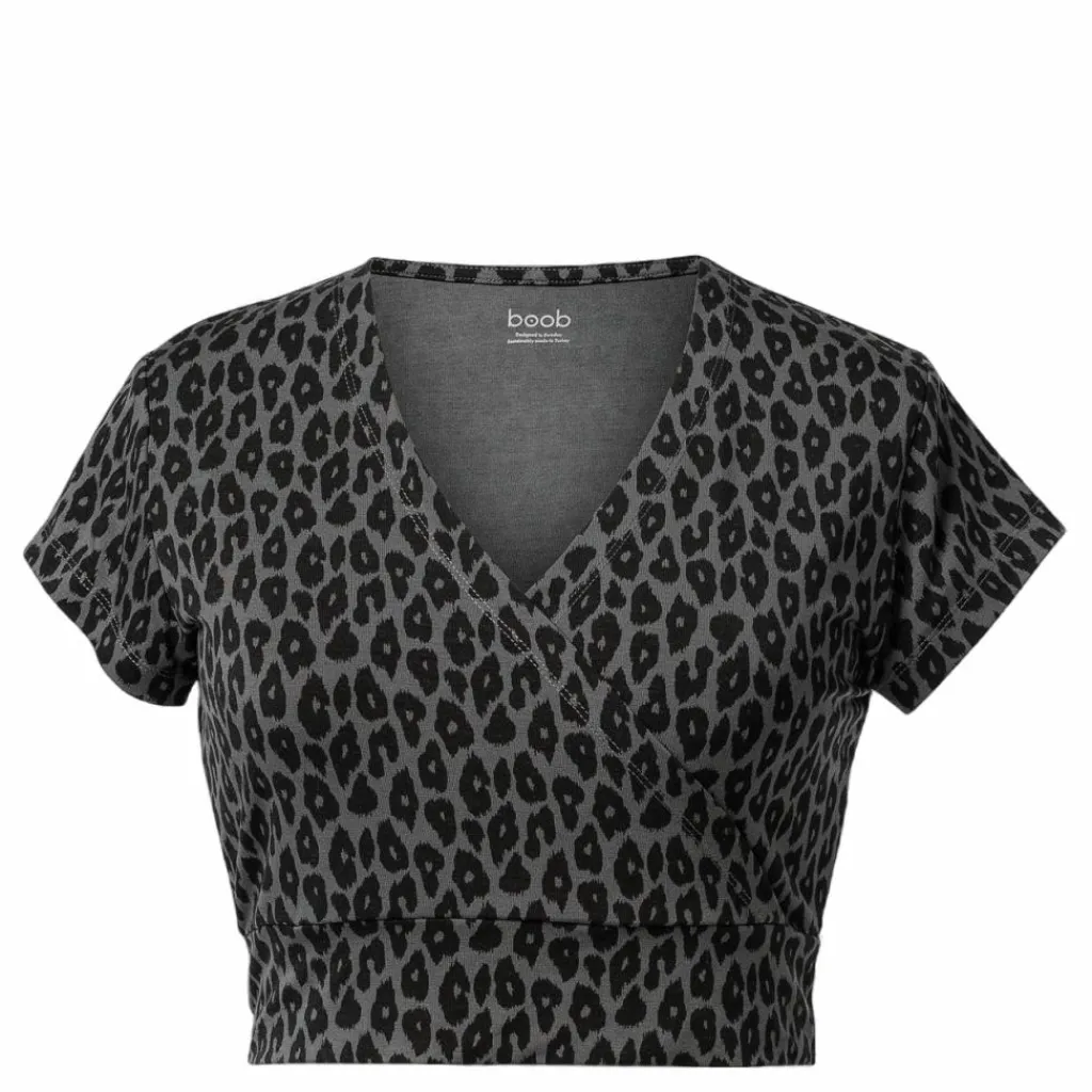 Leo Cropped Top Leo Print Grey/black*Boob Outlet