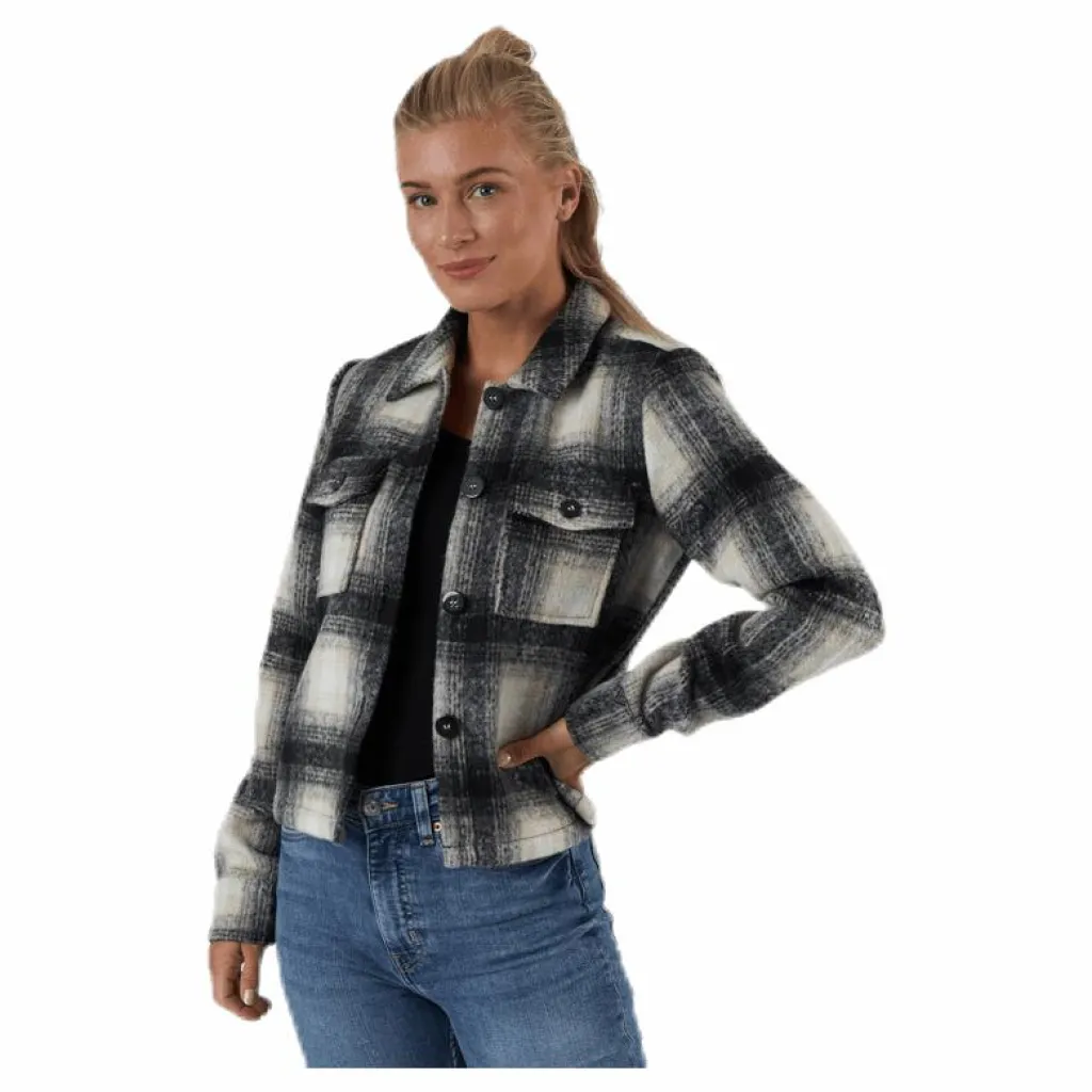 Only Lou Short Check Jacket Cc Otw Grey Grå Online