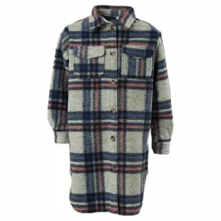 Kids Only Lou-Lou L/S Check Long Shacket Grey Grå Sale