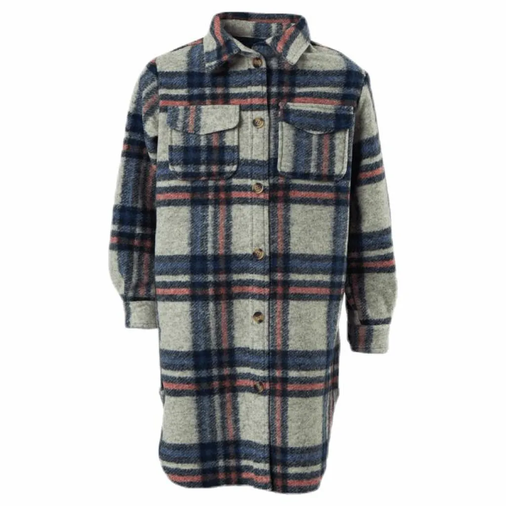 Kids Only Lou-Lou L/S Check Long Shacket Grey Grå Sale