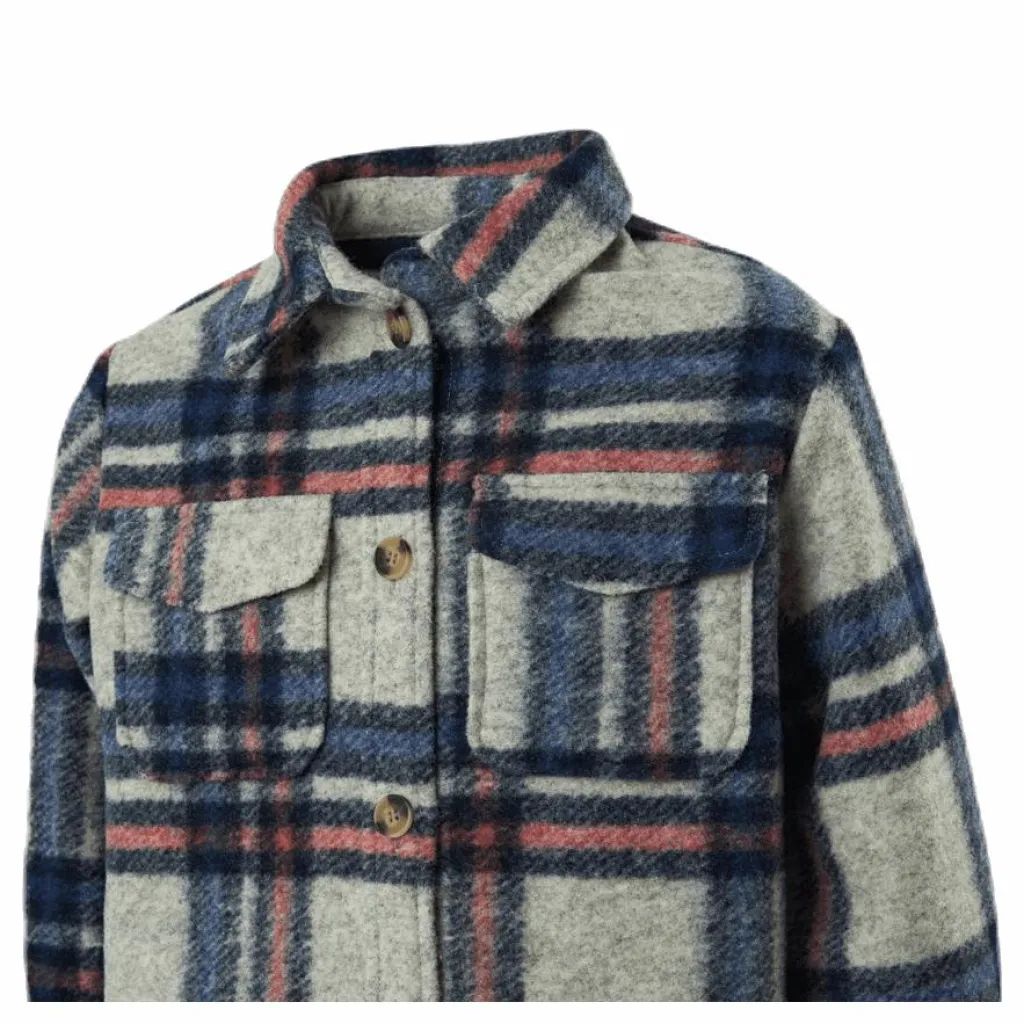 Kids Only Lou-Lou L/S Check Long Shacket Grey Grå Sale