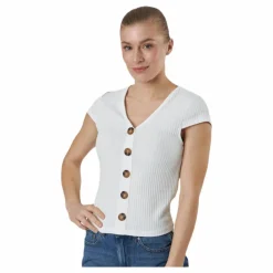 Only Nella S/S Button Top Jrs White Vit New