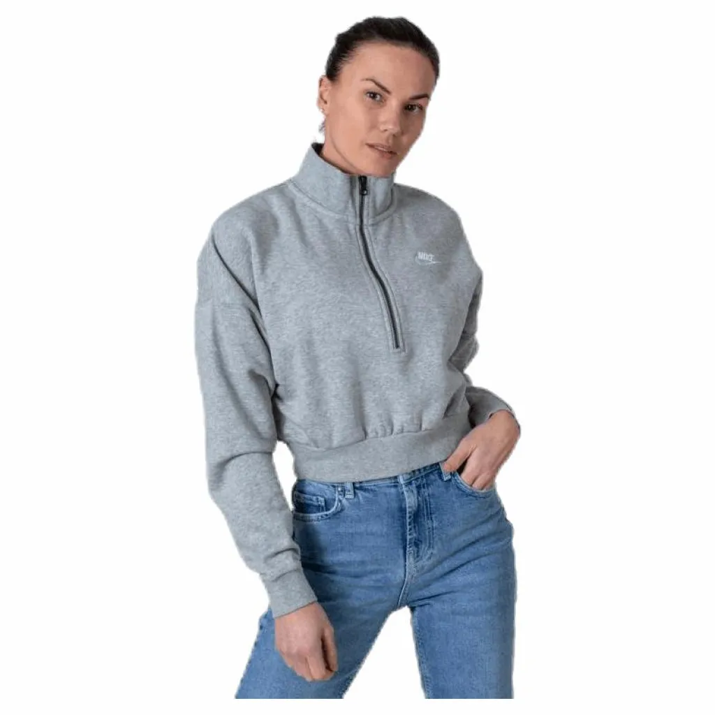 Nike Nsw Essential Flc Crop Hz White/Grey Grå Clearance