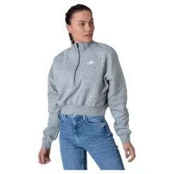 Nike Nsw Essential Flc Crop Hz White/Grey Grå Clearance