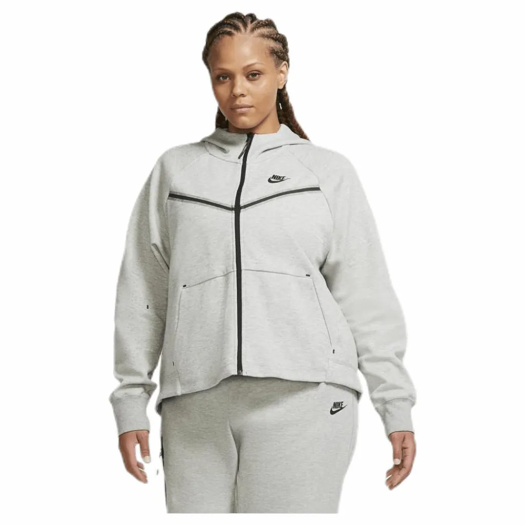Nike Nsw tch flc wr hoody fz plus Grey Grå Outlet