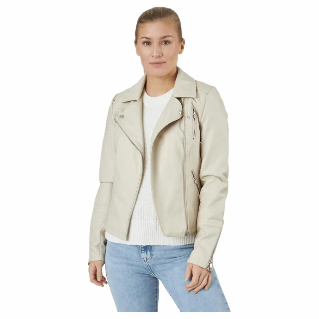 Only Onlgemma Faux Leather Biker Ot Silver Lining Beige Sale
