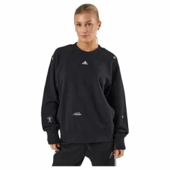 Oversized Crewneck Sweatshirt with Healing Crystal-Inspired Graphics Black*adidas Sale