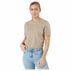 Pieces Pcria Ss Fold Up Solid Tee Bc Silver Mink Beige Outlet