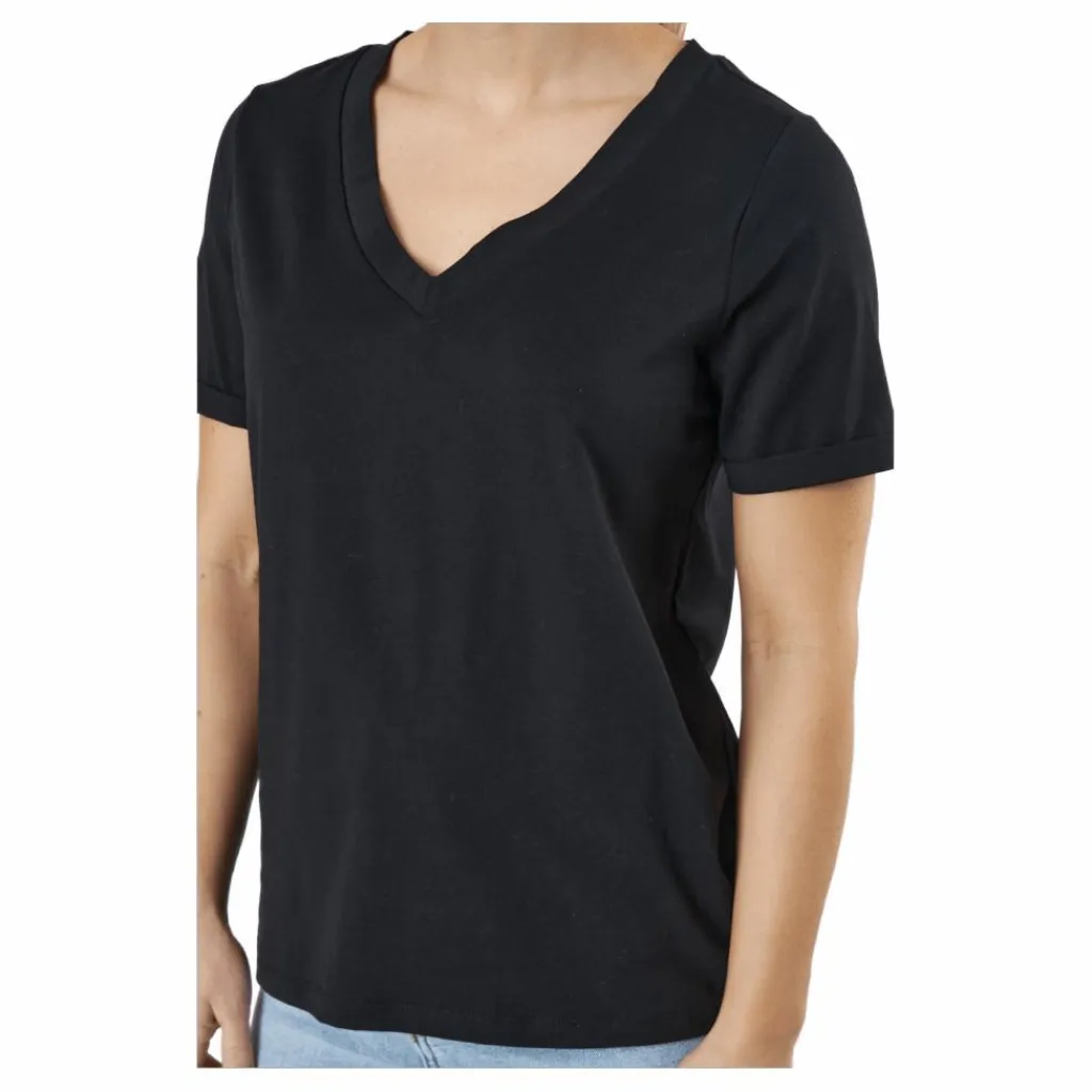 Pieces Pcria Ss V-neck Solid Tee Bc Black Svart Hot