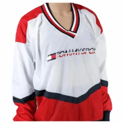 Tommy Hilfiger Sport Pull Over Jacket With Iconic Rib Red Röd New