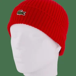 Lacoste Rib Knit Brushed Wool Beanie Red Outlet