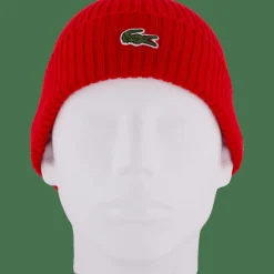 Lacoste Rib Knit Brushed Wool Beanie Red Outlet