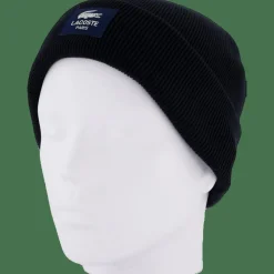 Lacoste Ribbed Cotton Badge Beanie Noir 031 Black Clearance