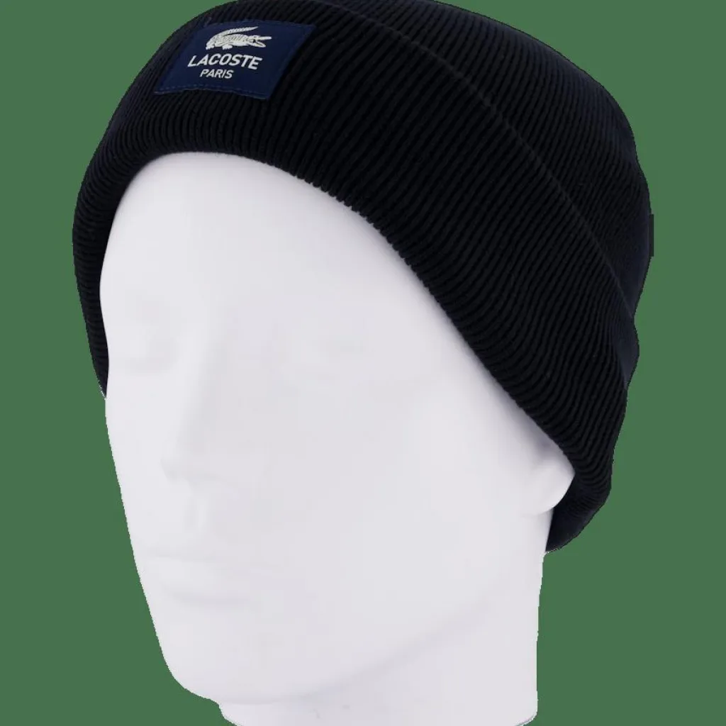 Lacoste Ribbed Cotton Badge Beanie Noir 031 Black Clearance