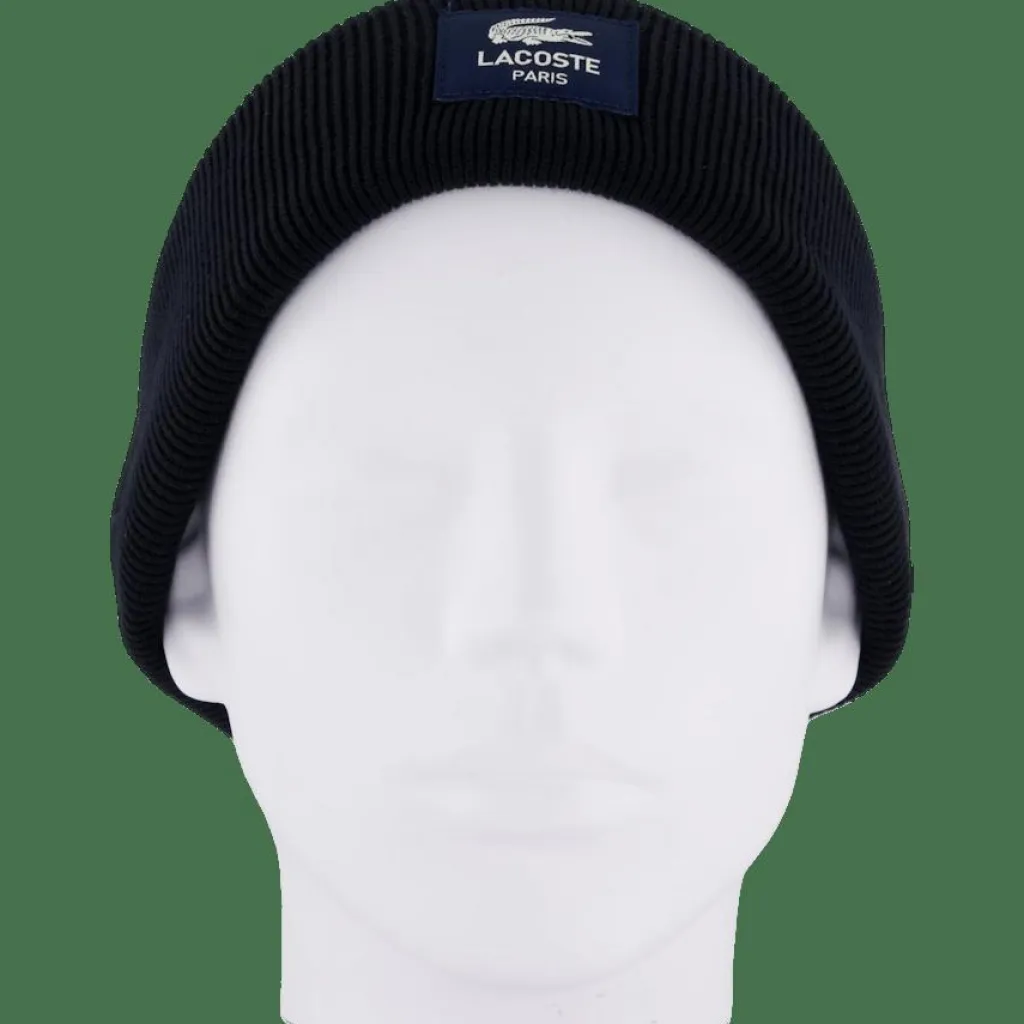 Lacoste Ribbed Cotton Badge Beanie Noir 031 Black Clearance