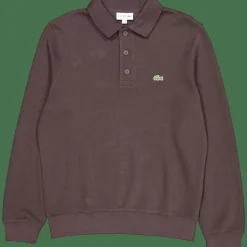 Lacoste Ribbed Cotton Polo Collar Swea Skb Brown Clearance