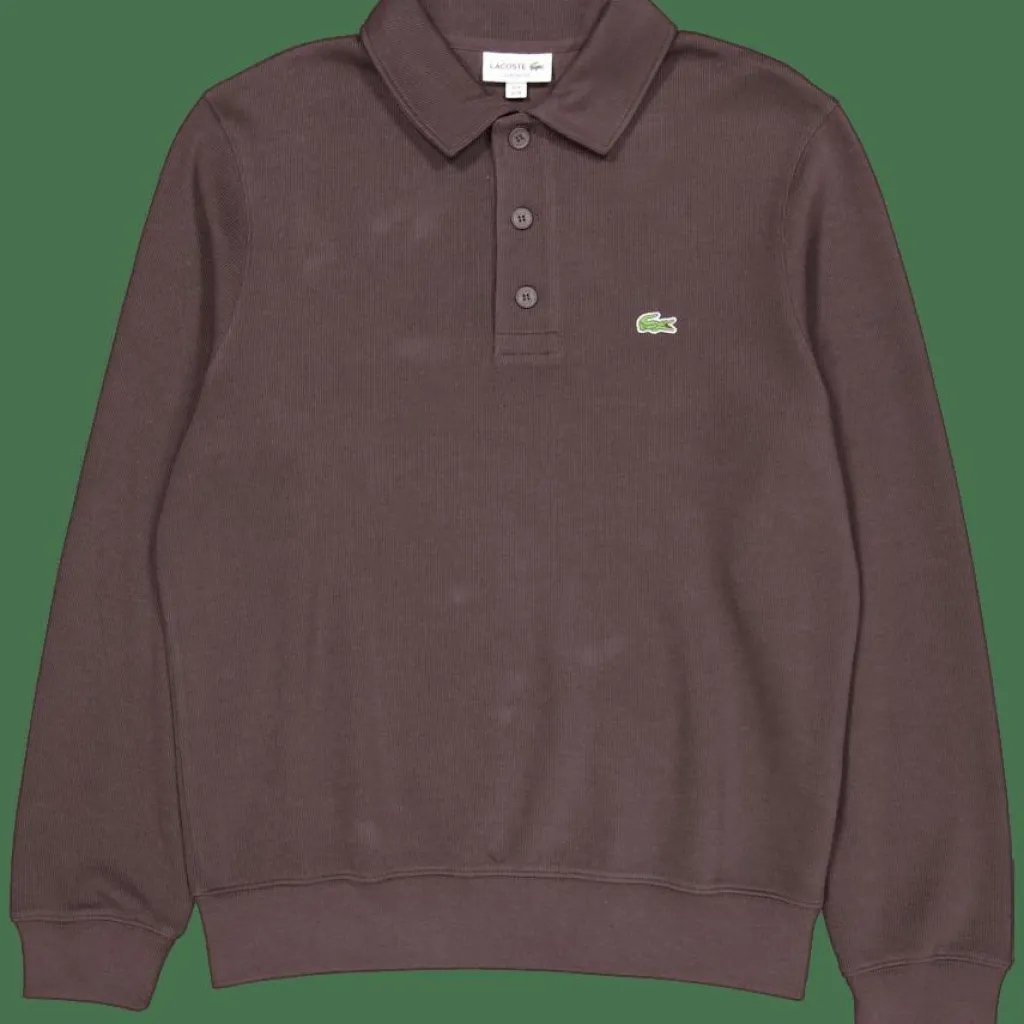Lacoste Ribbed Cotton Polo Collar Swea Skb Brown Clearance
