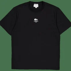 Lacoste Signature Print Cotton T-shirt Black Discount