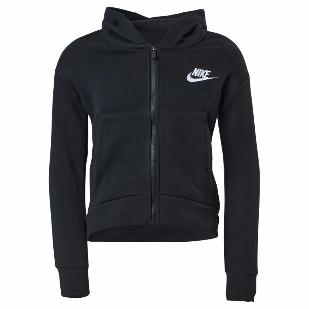 Sportswear Club Fleece Big Kids' (Girls') Full-Zip Hoodie BLACK/WHITE*Nike Sale