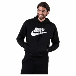 Nike Sportswear Club Fleece Men's Graphic Pullover Hoodie BLACK/BLACK/WHITE Svart Discount