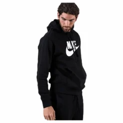 Nike Sportswear Club Fleece Men's Graphic Pullover Hoodie BLACK/BLACK/WHITE Svart Discount