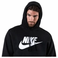 Nike Sportswear Club Fleece Men's Graphic Pullover Hoodie BLACK/BLACK/WHITE Svart Discount