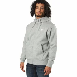 Nike Sportswear Club Fleece Men's Full-Zip Hoodie DK GREY HEATHER/MATTE SILVER/WHITE Grå New