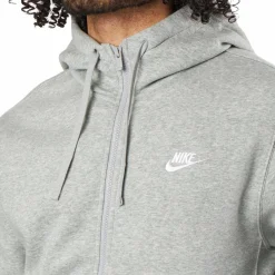 Nike Sportswear Club Fleece Men's Full-Zip Hoodie DK GREY HEATHER/MATTE SILVER/WHITE Grå New