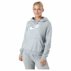Sportswear Club Fleece Women's Logo Pullover Hoodie DK GREY HEATHER/WHITE*Nike Outlet